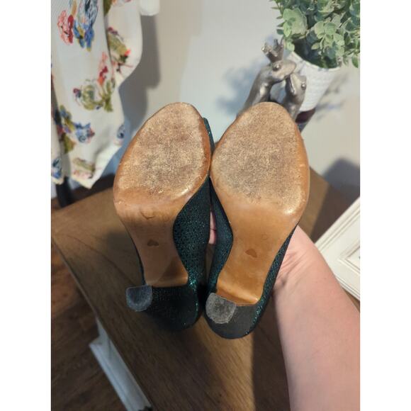 Moschino Cheap and Chic Blue Shimmer Bow Peep Toe Pumps - Picture 4 of 4